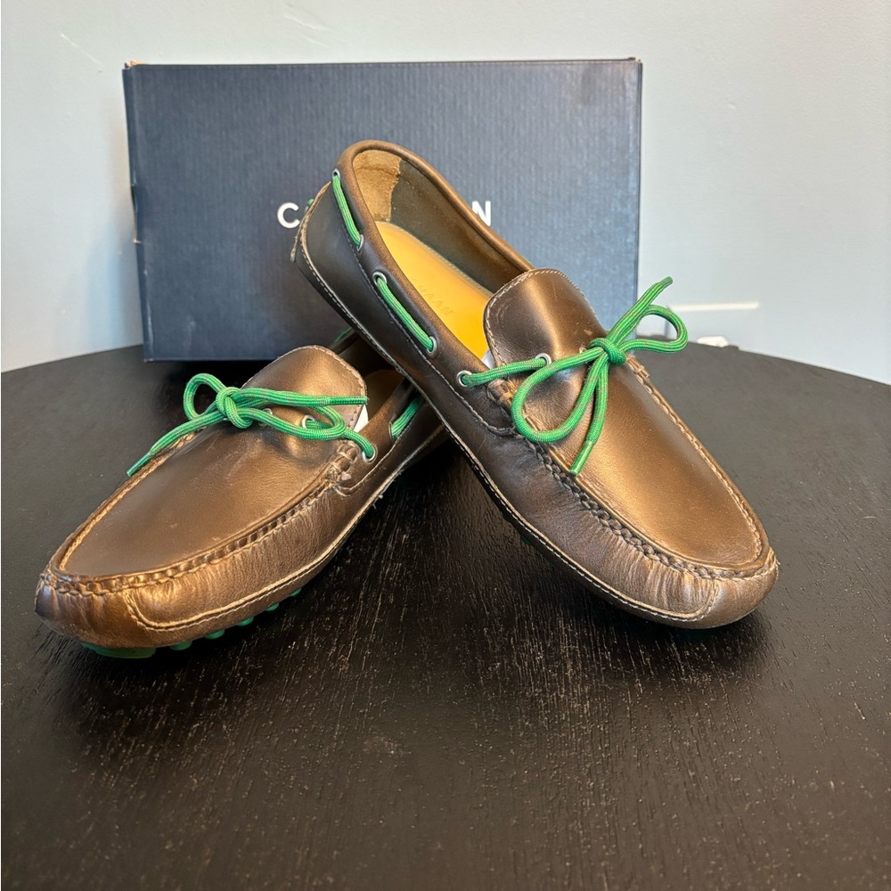 Cole Haan Men's Leather Loafers in Olive Brown with Green Laces